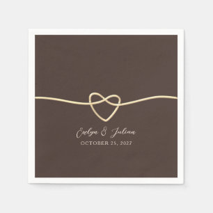Mocha Bruin Goud Hart Elegante Trouwdag Servet