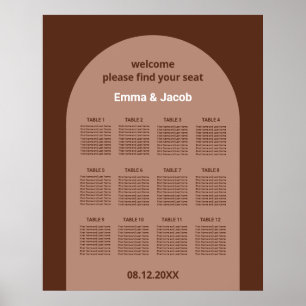 Mocha Bruine Boog 12 Tafel Stoelenkaart Poster