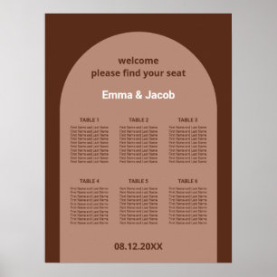 Mocha Bruine Boog 6 Tafel Stoelenkaart Poster