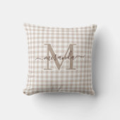 Mocha bruine geruite kussensloop met monogram kussen (Voorkant)