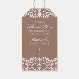 Mocha Bruine Talavera Tegel Fiesta Doop Favoren Cadeaulabel