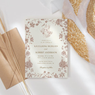 Mocha Chinoiserie  Bloemen Huwelijk Kaart