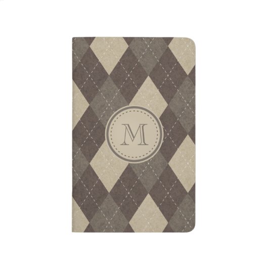 Mocha Chocca Brown Argyle met Monogram Journal (Voorkant)