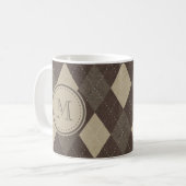 Mocha Chocca Brown Argyle Pattern met Monogram Koffiemok (Voorkant links)