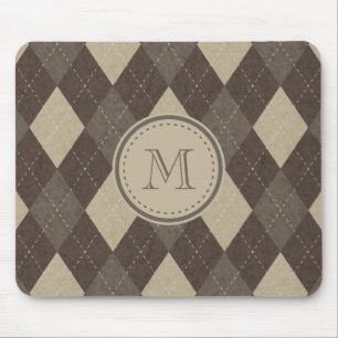 Mocha Chocca Brown Argyle Pset met Monogram Muismat
