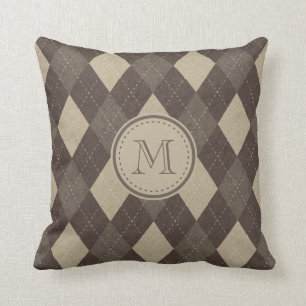 Mocha Chocca Bruine Argyle Patroon met Monogram Kussen