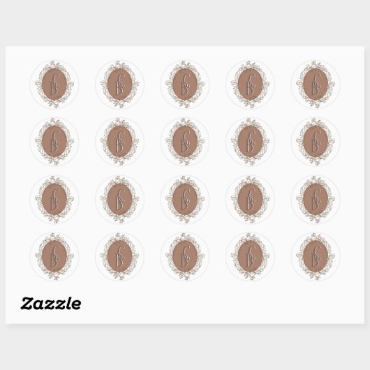 Mocha Chocolate Mousse Rococo bruiloft monogram Ronde Sticker (Vel)