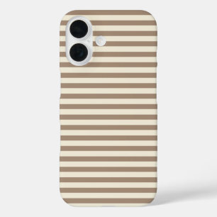 Mocha & Cream Cute Horizonaal Gestreept iPhone 16 Hoesje