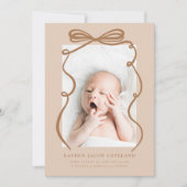 Mocha Doodle Bow Lijst Geboorteaankondiging Foto Aankondiging (Voorkant)