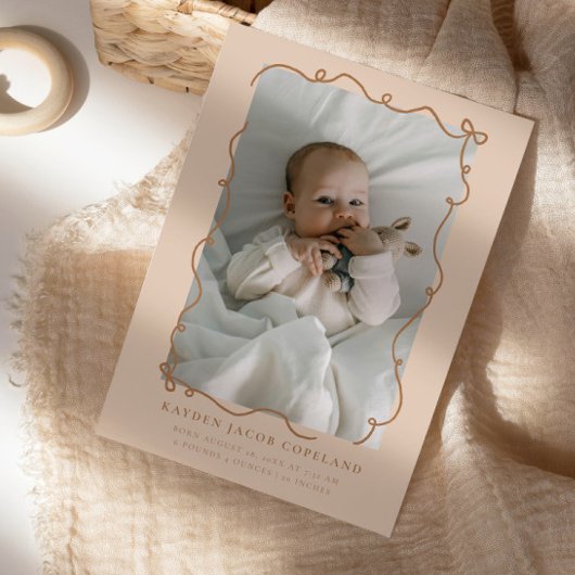 Mocha Doodle Bows Cadre photo Faire-part de naissa