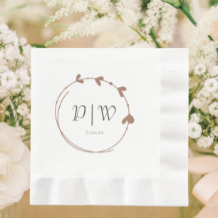 Mocha Eenvoudige Hart Krans Monogram Huwelijk Servet