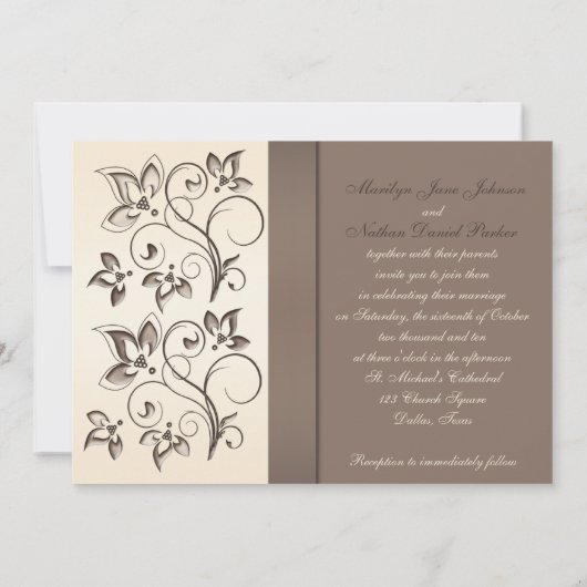 Mocha en Ivoor Floral Monogram Uitnodiging (Achterkant)