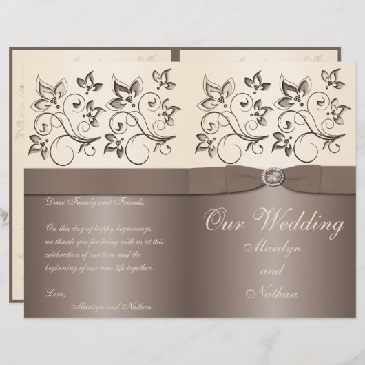 Mocha en Ivory Floral Wedding Programme (Voorkant / Achterkant)