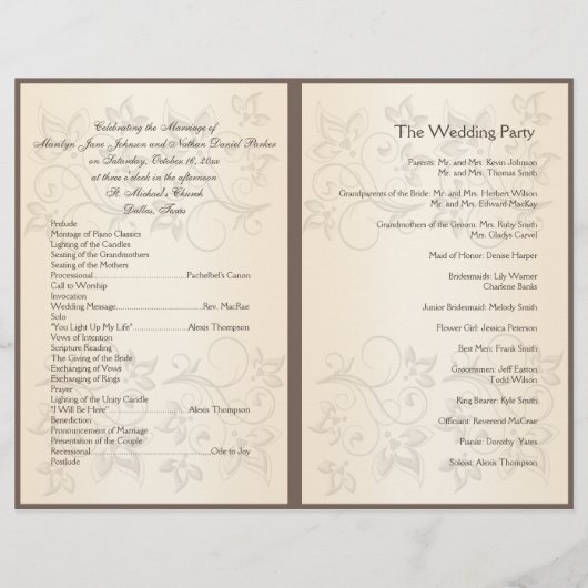 Mocha en Ivory Floral Wedding Programme (Achterkant)
