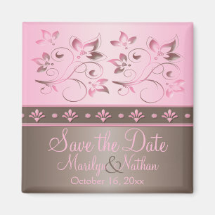 Mocha en Pink Floral Wedding Favor Magnet Magneet