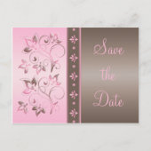 Mocha en Roze Bloemen Save the Date Briefkaart (Voorkant)