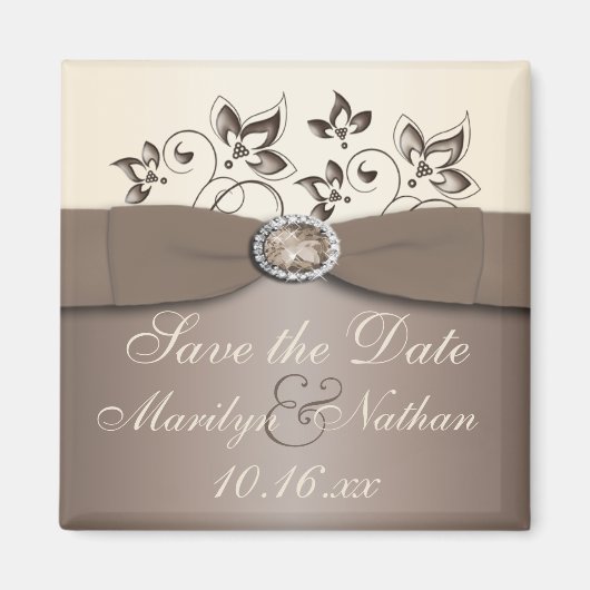 Mocha et ivoire Floral Wedding Favor Magnet (Devant)