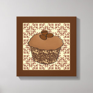 Mocha/Koffee Frosted Cupcake, Lace Background Canvas Afdruk