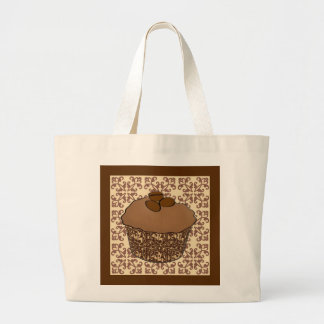 Mocha/Koffee Frosted Cupcake, Lace Background Grote Tote Bag