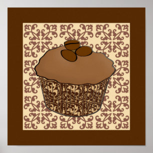 Mocha/Koffee Frosted Cupcake, Lace Background Poster