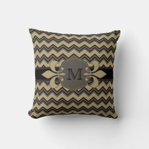 Mocha Latte Chevron Pattern Monogram Pillow Kussen