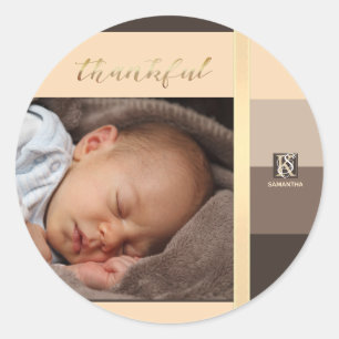 Mocha Latte Color Palette Stripes Monogram foto Ronde Sticker