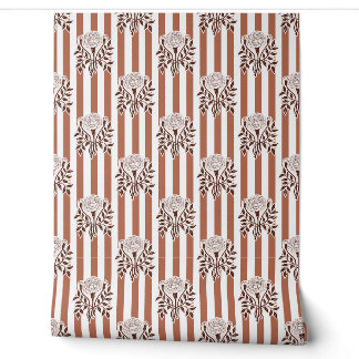 Mocha-marigold bloemen streeppatroon behang
