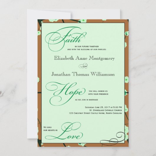 Mocha & Mint Faith Hope Love Wedding Invitations (Devant)