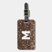 Mocha Monogram Glitter Look Gepersonaliseerd Bagagelabel (Voorkant verticaal)