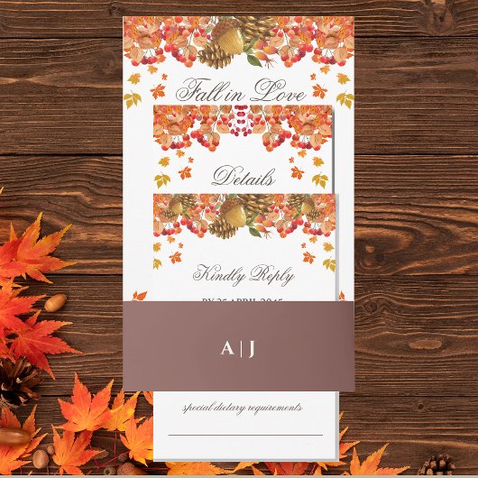 Mocha Monogram Herfstbruiloft Uitnodigingen Wikkel