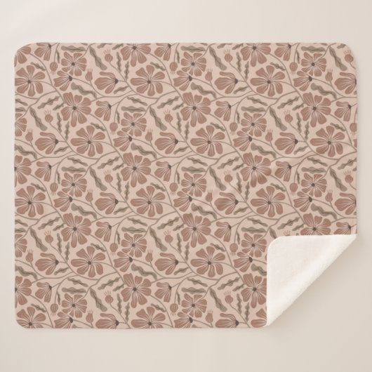 Mocha Mousse Abstract Mid Century Modern Flower Sherpa Deken (Voorkant (horizontaal))