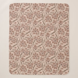 Mocha Mousse Abstracte Bloem in Mid Century Modern Sherpa Deken