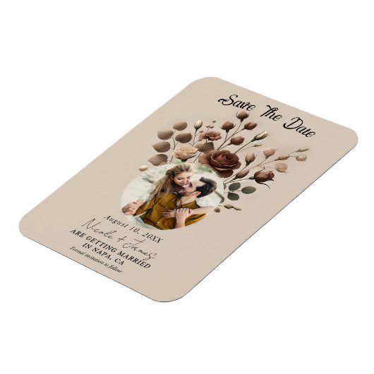 Mocha Mousse Beige Brown Floral Bewaar de datum Magneet (Linkerzijde)