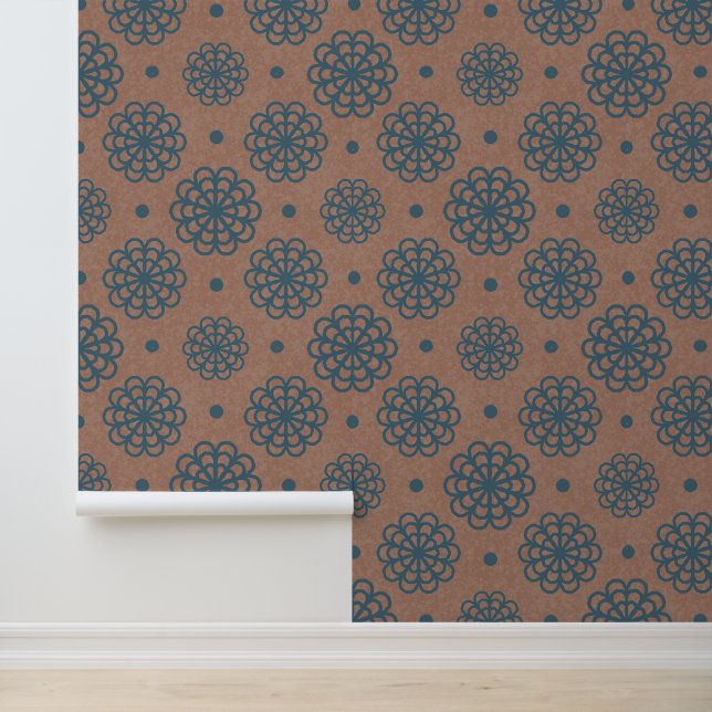 Mocha Mousse Blauwgroen Mandala Bloemen Textuur Behang (Applicatie)