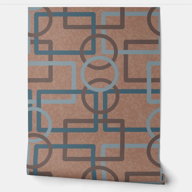 Mocha Mousse Blauwgroen retro geometrische vierkan Behang (Afrollen)