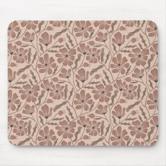 Mocha Mousse Boho Floral Pattern Muismat (Voorkant)