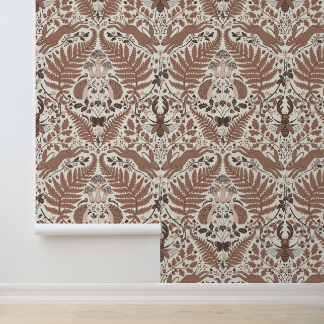 Mocha mousse bos-/bosdieren en planten behang (Applicatie)