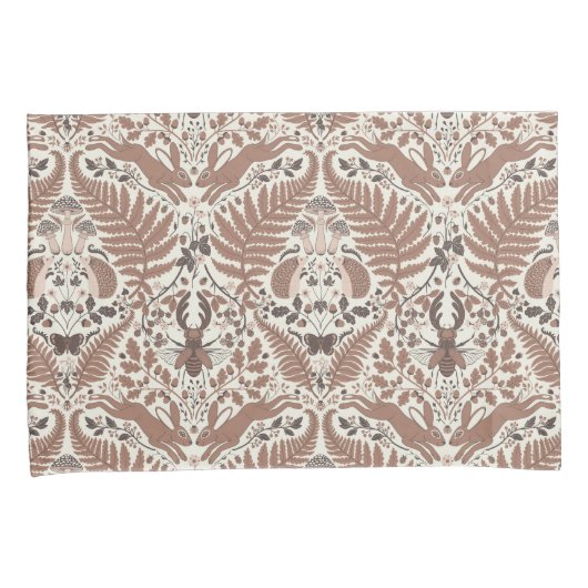 Mocha mousse bos-/bosdieren en planten kussensloop (Voorkant-Rechts)