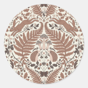 Mocha mousse bos-/bosdieren en planten ronde sticker