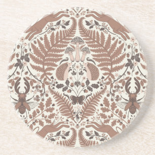 Mocha mousse bos-/bosdieren en planten zandsteen onderzetter