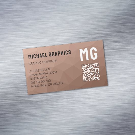 Mocha Mousse Bruin geometrisch mesh patroon QR cod Magnetisch Visitekaartje (Voorbeeld)