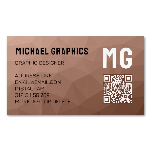 Mocha Mousse Bruin geometrisch meshpatroon QR-code Magnetisch Visitekaartje (Voorkant)
