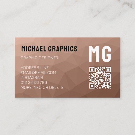 Mocha Mousse Bruin geometrische mesh QR-code Monog Visitekaartje (Voorkant)