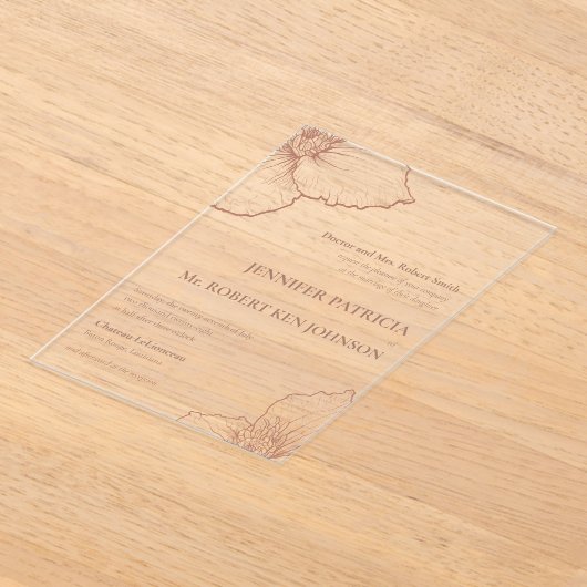 Mocha Mousse Clematis Botanische formele bruiloft Acryl Uitnodigingen (Laagn)