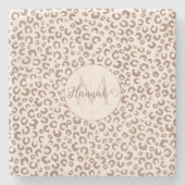 Mocha Mousse en Crème Tan Leopard Patroon Stenen Onderzetter (Voorkant)