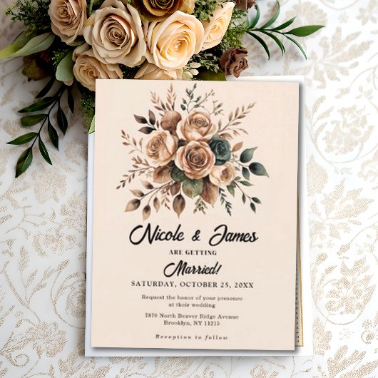 Mocha Mousse Floral Design Beige Wedding Kaart