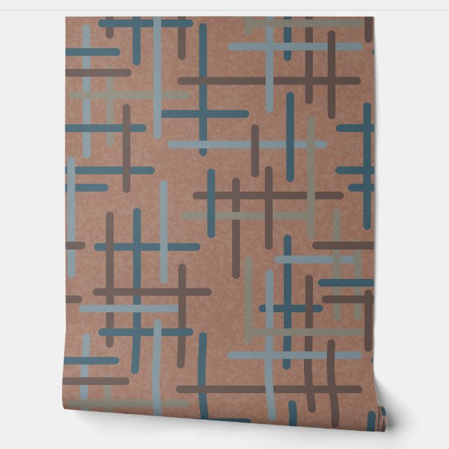 Mocha Mousse geometrische lijnkunst midden eeuw Behang (Afrollen)