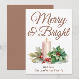 Mocha Mousse Handgeschreven Script Merry & Bright Feestdagenkaart