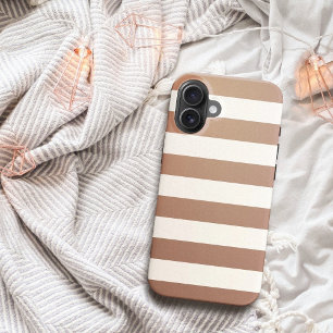 Mocha Mousse Kleur Romige Witte Strepen 2025 Trend iPhone 16 Hoesje