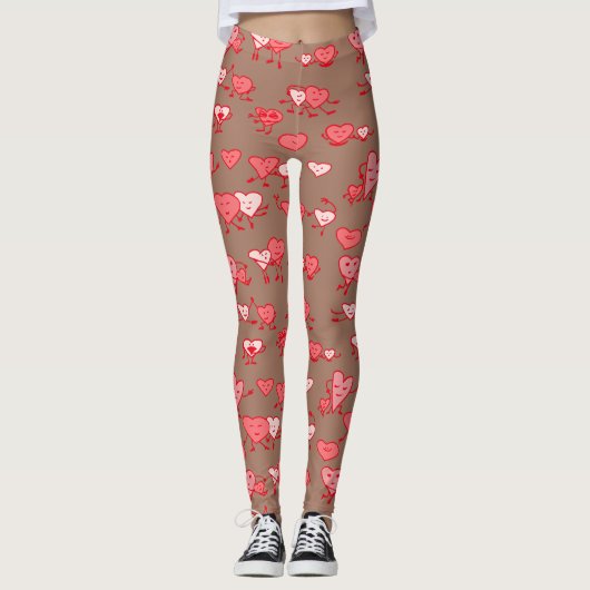 Mocha Mousse Koraal Harten Koppels Valentijn Leggings (Voorkant)